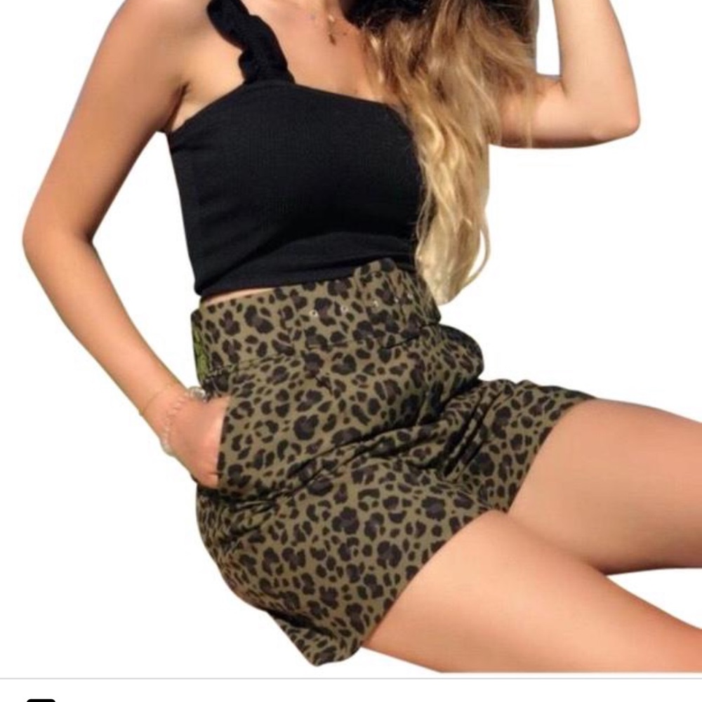 Zara Leopard Belted Shorts
